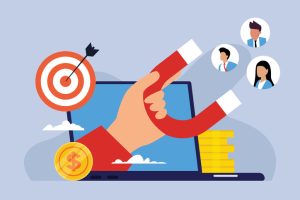 Digital Marketing Strategy with Target Audience and Customer Attraction 2d flat vector illustration